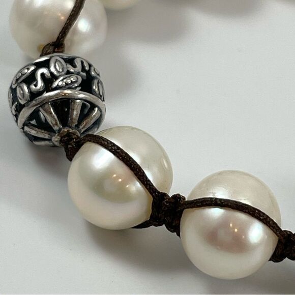 Silpada Rugged Pearls Sterling Silver Cord Bracelet B2424 Boho Large Pearls - Picture 4 of 7